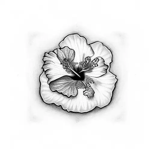 Hibiscus Blossom With Aya Adinkra Symbol Grayscale