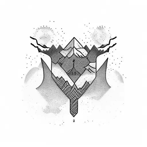 Sleeve Tatto Mountain Scence With Golf Green And Flag