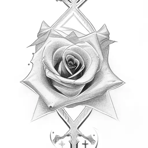 Christian Cross With Rose Wrapped Around It