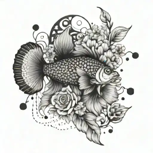 Design Me A Tattoo That Contains Flowers And Plants And A Fish