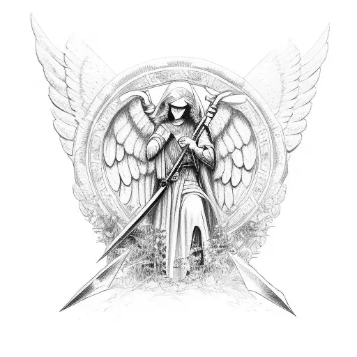 Man Angel Sword Shield In Hands