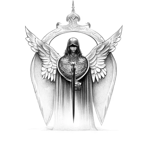 Man Angel Sword Shield In Hands