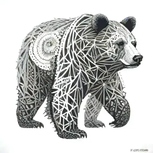 A Bear Silhouette Made Up Of Intricate Dotwork Patterns Inspired By Electronic Components