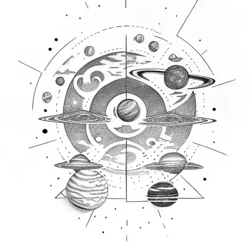 Thor Hammer With Planets And Tree