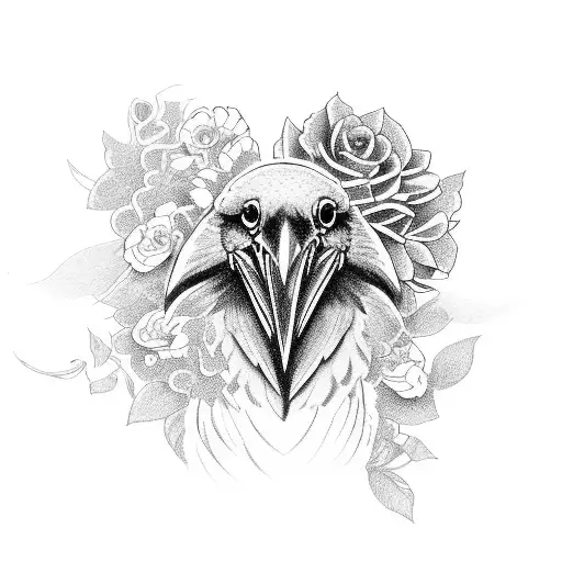 Morriga With Raven And Flowers