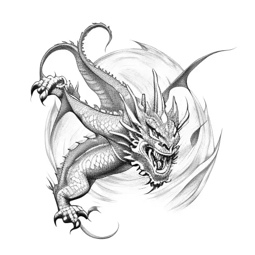 Dragon Con Rosas En Un Arbol