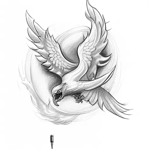 Sketch Me A Tattoo Of A Flying Phoenix With A Musical Note And A Lambda Symbol I