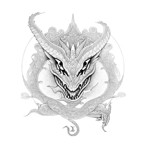 Dragon Guarding The Lotus Flower