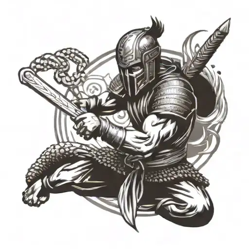 Create A Tattoo Of A Fierce Warrior Practicing Martial Arts Techniques Surrounded By Norse Symbols