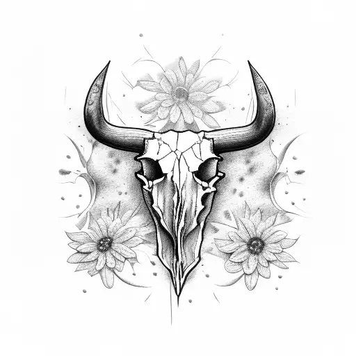 Weatern Bull Skull With Flowers