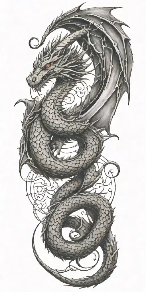 A Fierce Dragon Intertwined With Norse Runes Representing Strength And Power Tattoo Idea Tattoo