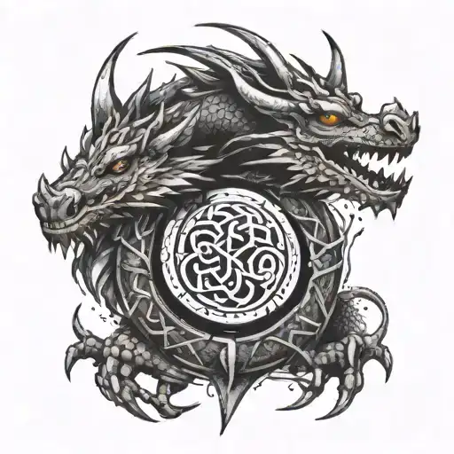 A Fierce Dragon Intertwined With Norse Runes Representing Strength And Power Tattoo Idea Tattoo
