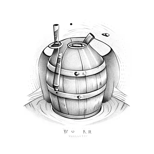 Wooden Barrel With The Word Bodker Across The Middle