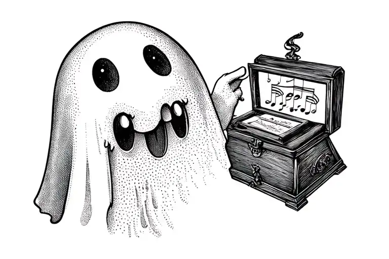 Cute Ghost Holding Music Box