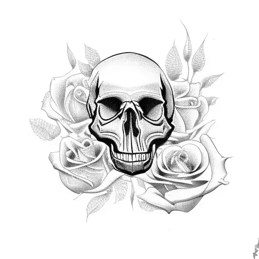 Skull And Roses And Woman