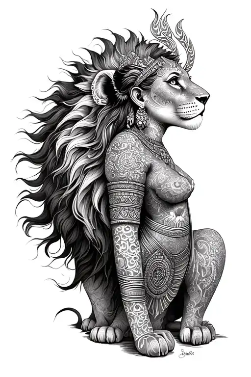 Ishtar Goddess Full Body And Lion