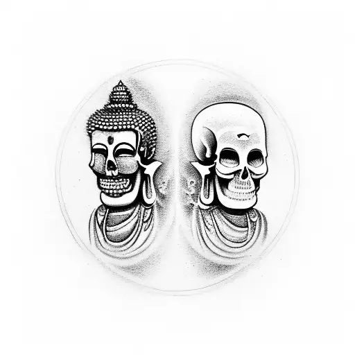 Buddha And Skull In A Yin Yang