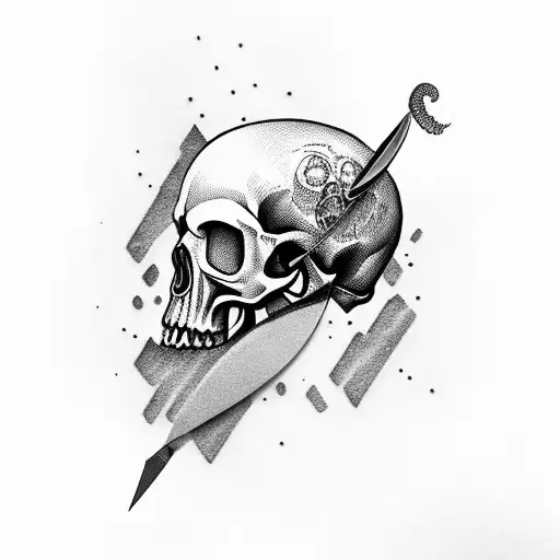 Combat Knife In Skull With Grow On Handle