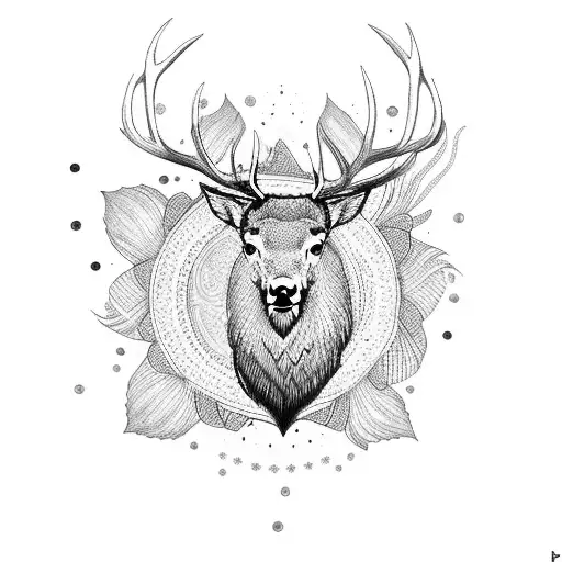 Elk With Mandala And Lotus Flower