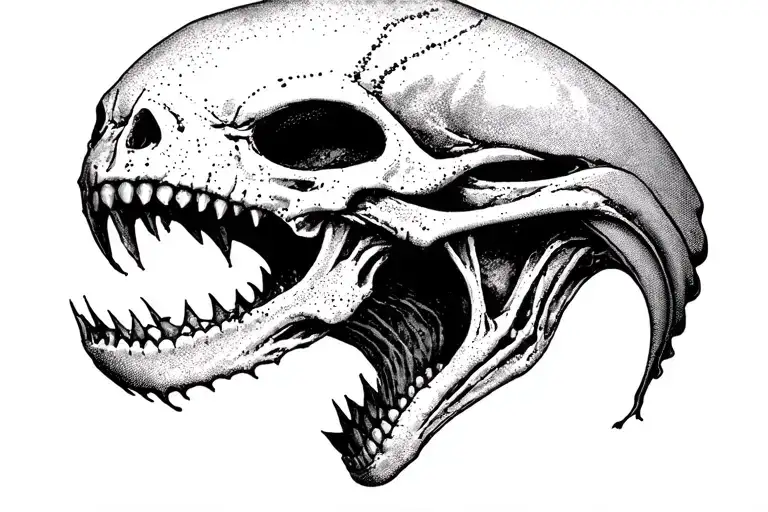 Alien Romulis Elongated Skull With An Open Mouth With Fangs In Saliva