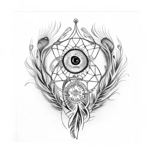 Flower With Dreamcatcher With Peacock Feathers