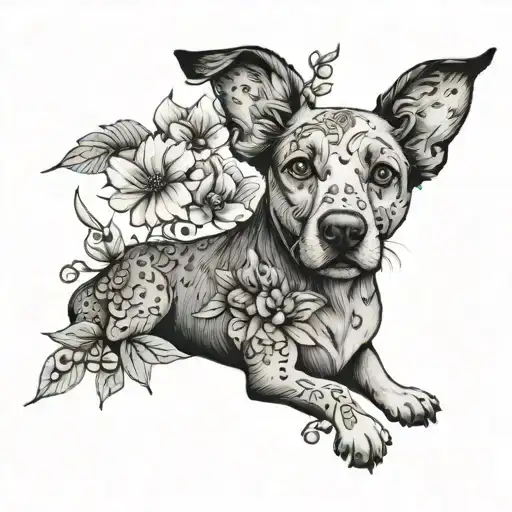 Dog And Flowers And Leaves