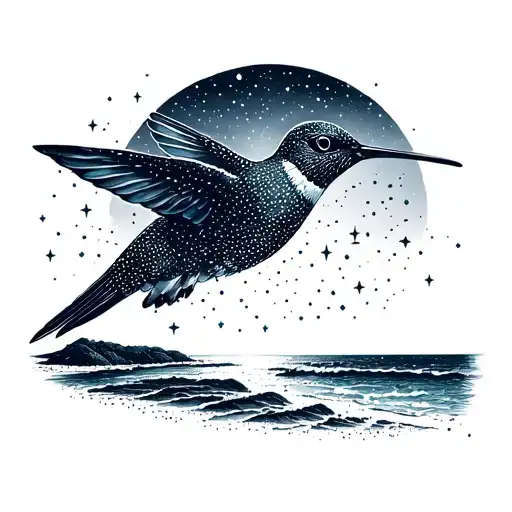 A Constellation Of Stars Forming The Shape Of A Hummingbird Flying Over A Beach At Night