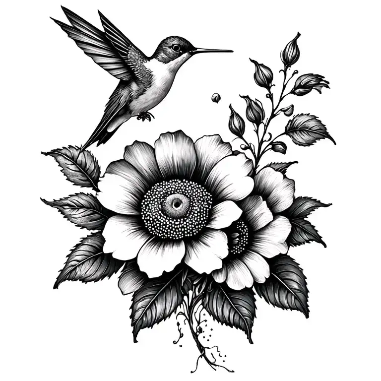 Flowers W Small Hummingbird