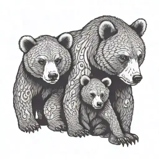Mama Bear And Cubs Hugging Each Other
