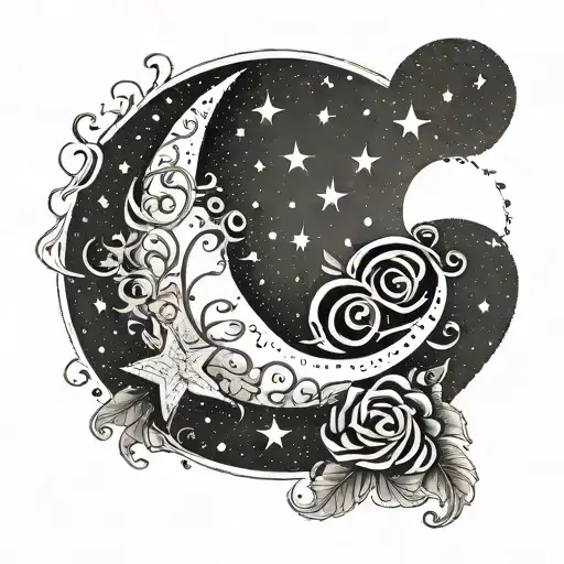 An Elegant Script Of Her Name And Birthdate Entwined With A Celestial Moon And Stars