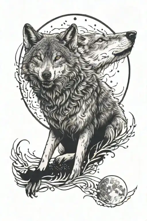 Wolf And Moon Merging Together