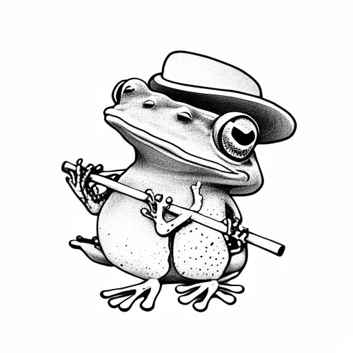 Frog Stripping On A Bamboo Stick Wearing A Sun Hat
