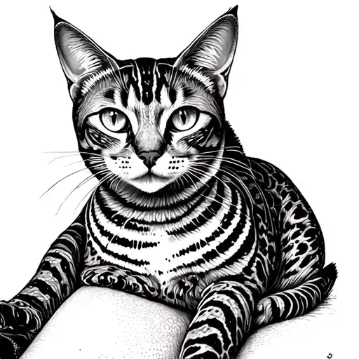 Bengal Cat With Spots Circles Around Human Legs