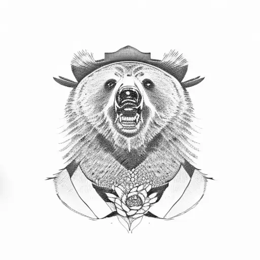 Grizzly Bear Wearing Cowboy Hat Holding Pheasant