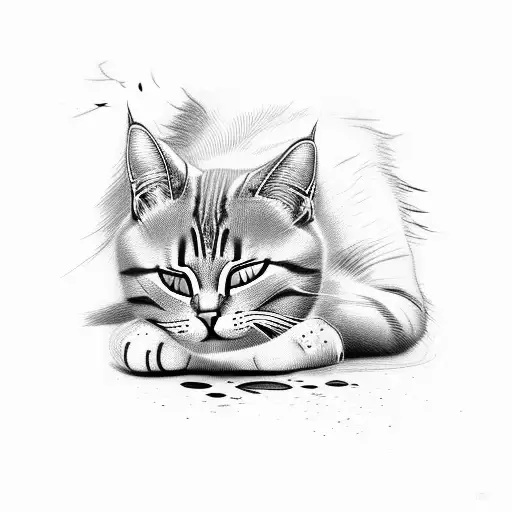 Cat Laying Down Sleeping But The Cat Has End Of The Tail Broken