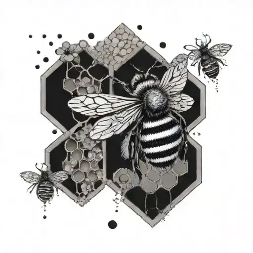 A Bee And Honeycombs In The Background Black