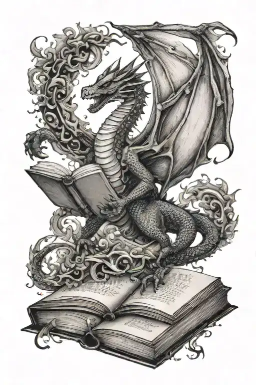 Dragon Flying Over A Book Open