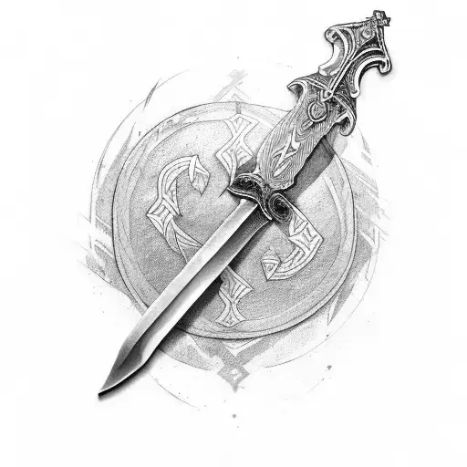 A Broken One-handed Sword With A Rune In The Background And Another Rune Betwee