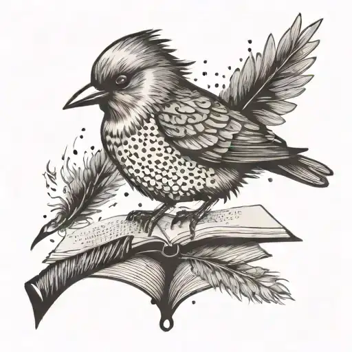 A Bird Perched On A Quill Pen Writing In A Book