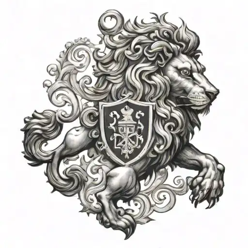 An Intricate Italian Coat Of Arms With A Lion As The Central Figure