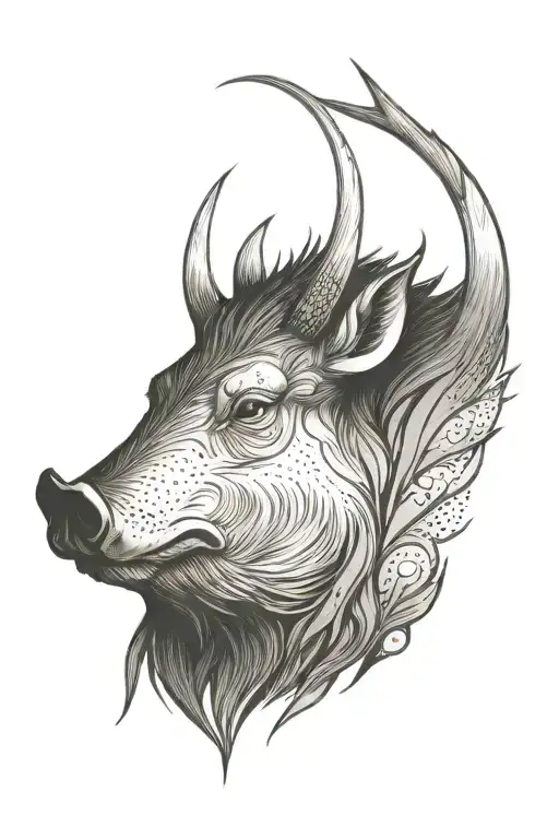 Boar Head Tusks One With A Broken