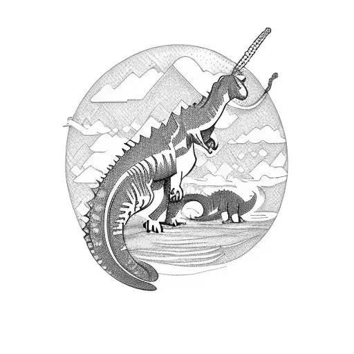 Dinosaur Walking A Cat On A Leash