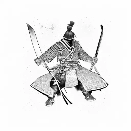 Japanese Samurai With Swords