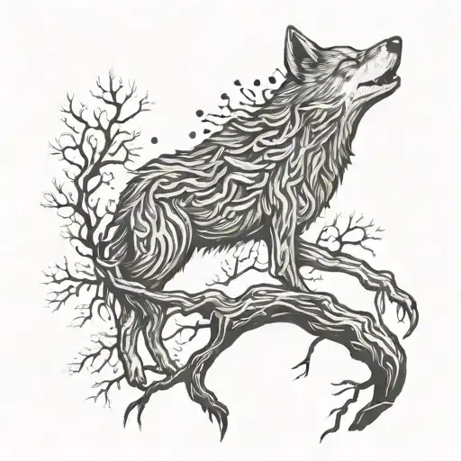 Wolf Dry Tree With Roots