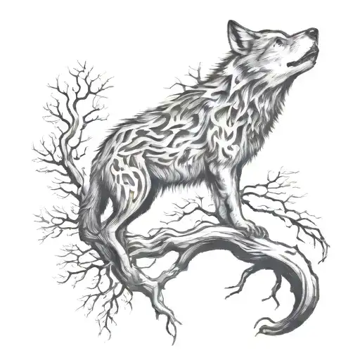 Wolf Dry Tree With Roots