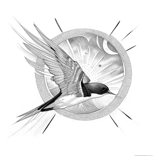 Swallow Bird In The Sunset And See