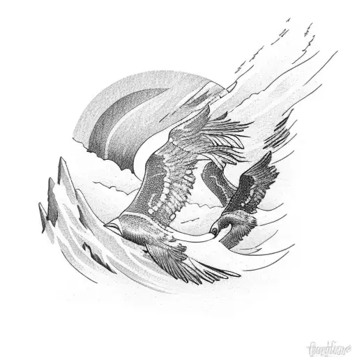 Sunset With Bird And Wave