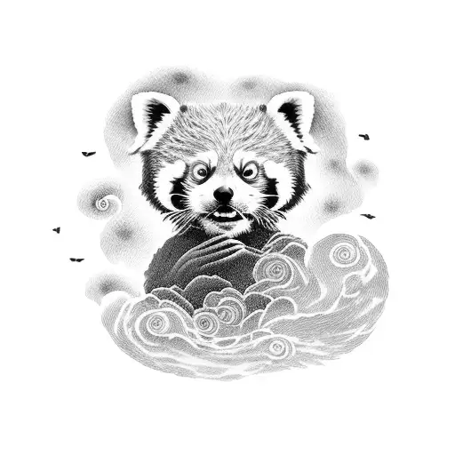 Red Panda With Tail Made Of Clouds
