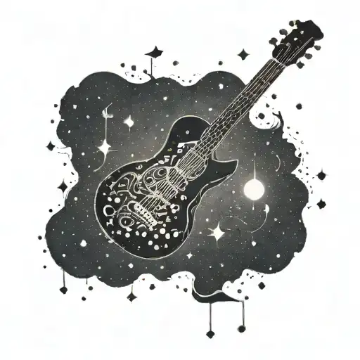 A Constellation Of Music Notes Forming A Guitar Shape In The Night Sky