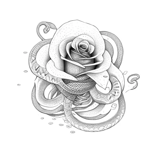 Snake With Rose And Hibiscus In A Heart